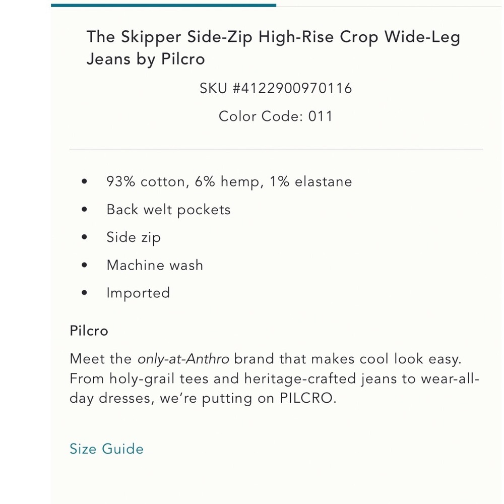Pilcro Anthropologie Skipper twill  High-Rise Crop Wide Leg Jeans Cream 28 29 - Picture 5 of 16